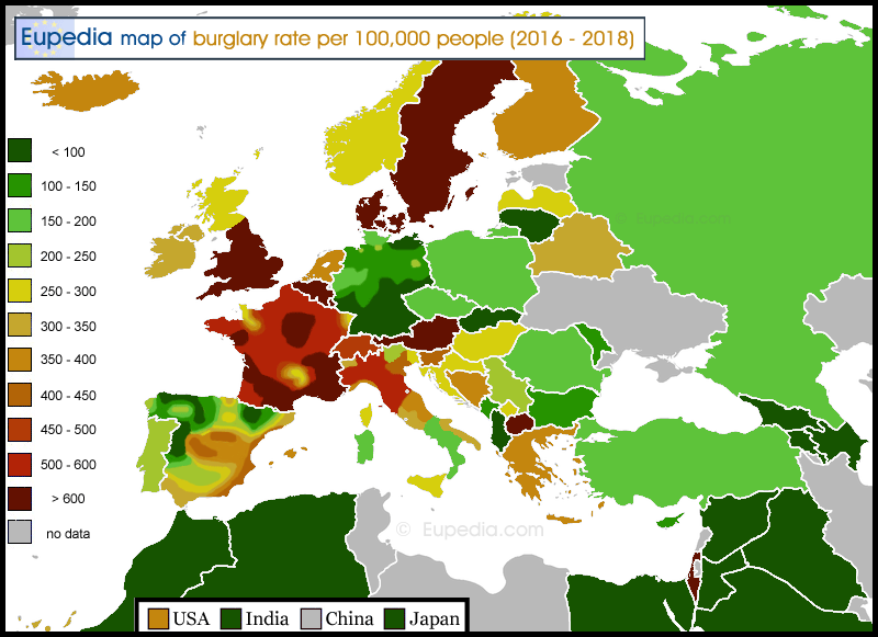Burglary rates in Europe - 2018