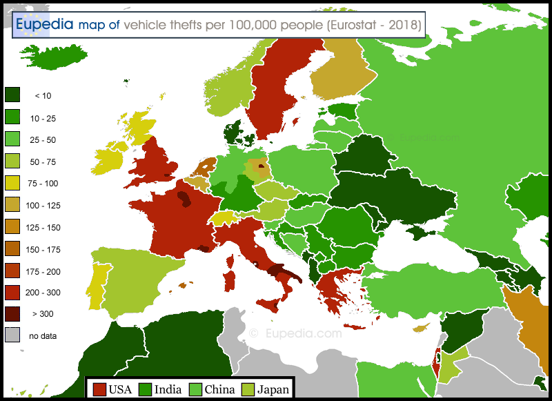 Car thefts in Europe - 2018