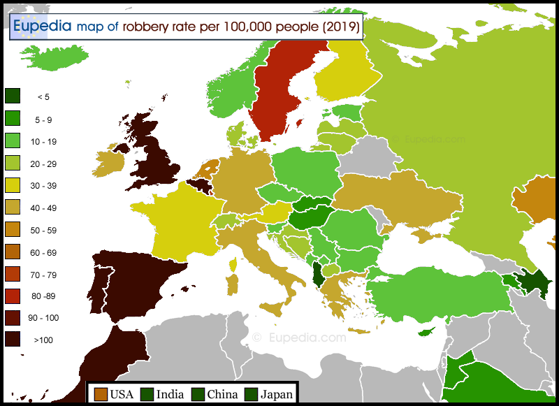 Robbery rate in Europe - 2019